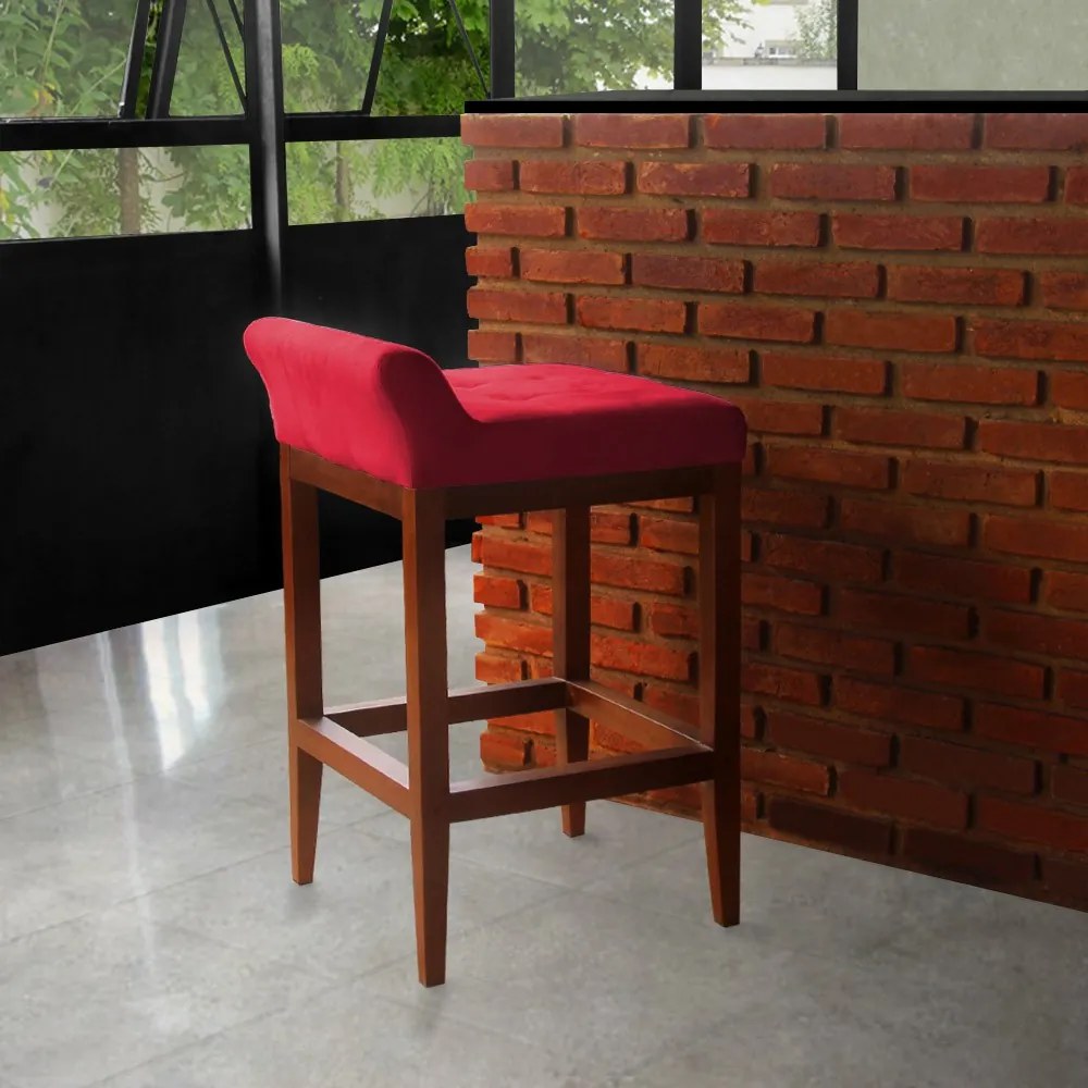 kit 2 Banquetas Alta Lotus Base Madeira Maciça Estofada Suede Vermelho