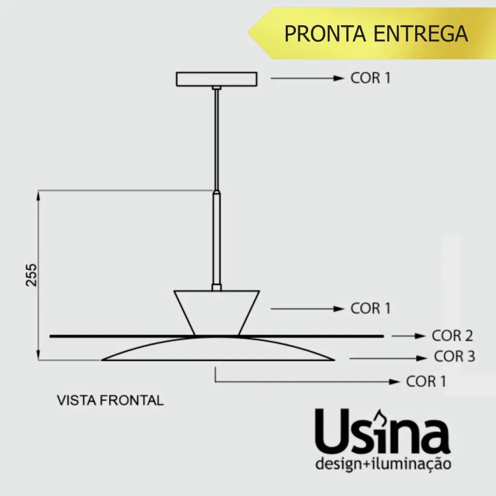 Pendente Tule Ø50X25,5Cm 1Xmr16 - Usina 25122/50 (OL-F - Verde Oliva Fosco, Igual a Cor 1)