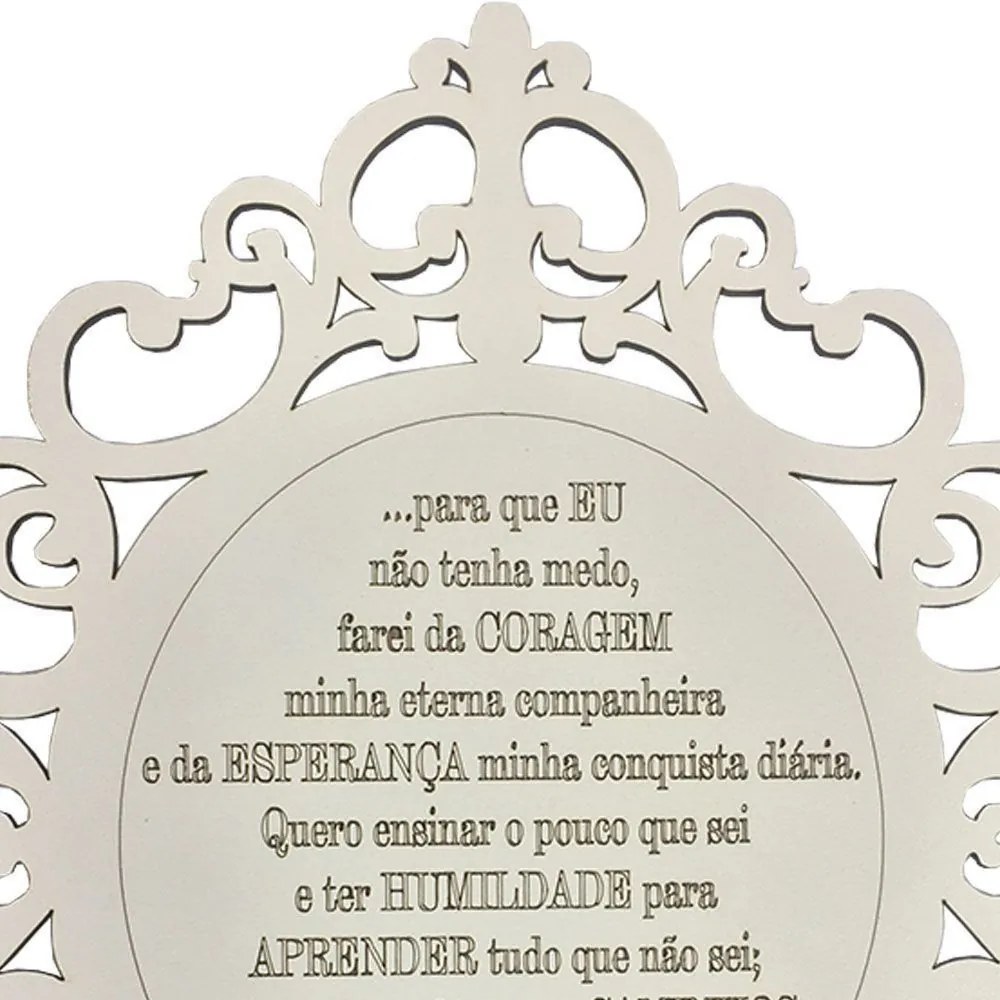 Placa Decorativa Oração Coragem Com Arabesco 25x20 cm MDF Branco - D'Rossi