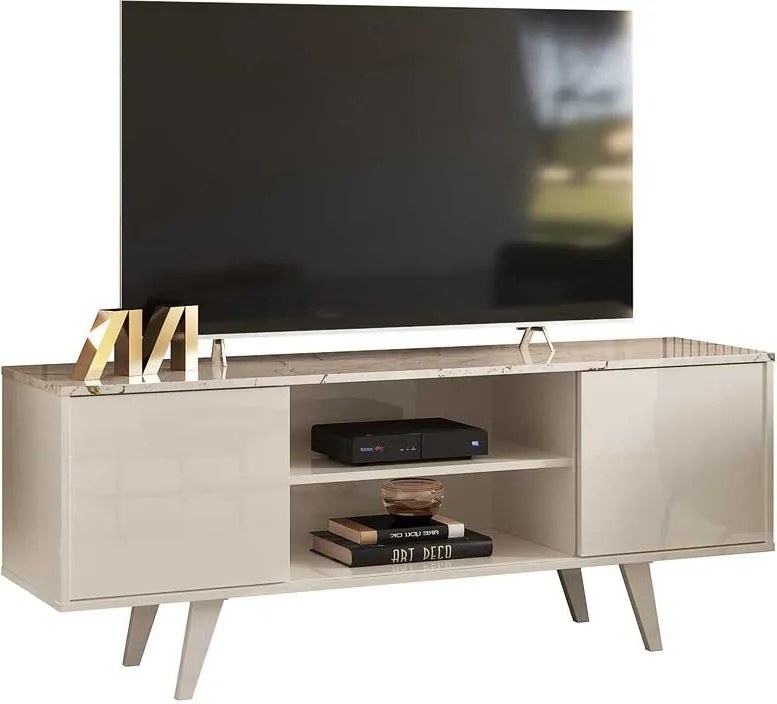 Rack Decorativo Barca 2 Portas Deslizantes até 50 Calacata/OffWhite G97 - Gran Belo
