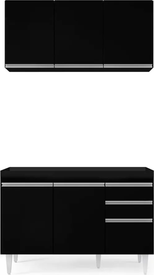 Kit Armário Aéreo e Balcão de Cozinha Lavanderia Dora sem Tampo 120cm L06 - D'Rossi - Preto