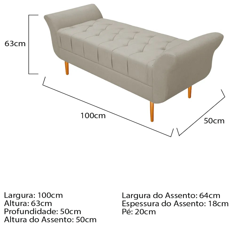 Recamier Estofado Ari 100 cm Solteiro Suede Bege - ADJ Decor