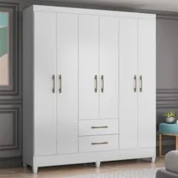 Guarda Roupa Casal 6 Portas 2 Gavetas 153cm Paraná Z17 Branco - Mpozen