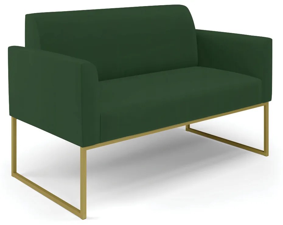 Sofá Namoradeira com Poltrona Base Industrial Dourado Marisa Veludo D03 - D'Rossi - Verde