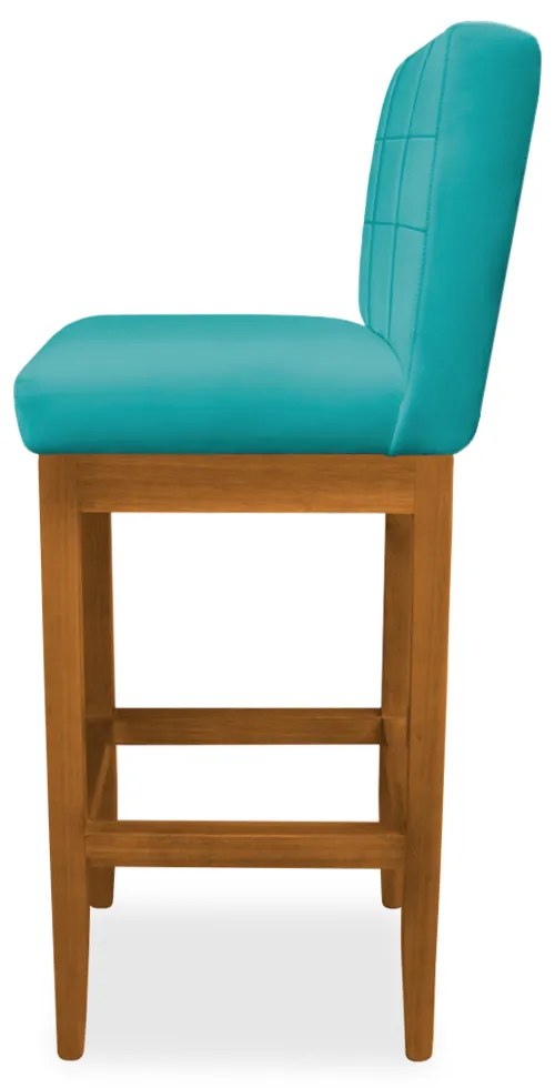 Banqueta Alta Sueli Base Madeira Maciça Estofada Suede Azul Tiffany