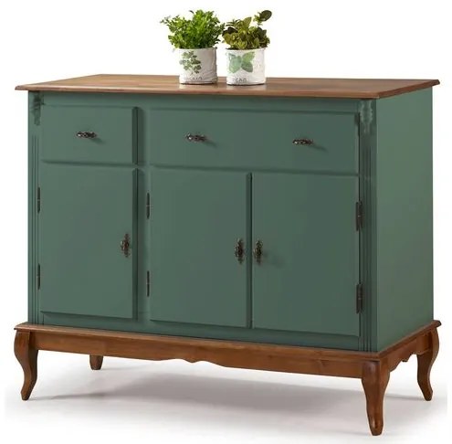 Buffet Bianca Verde Musgo 3 Portas 2 Gavetas Base Imbuia 132cm - 59928 Sun House