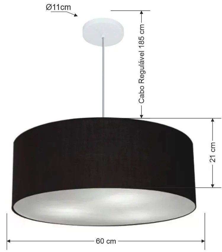 Lustre Pendente Cilíndrico Md-4079 Cúpula em Tecido 60x21cm Preto - Bivolt