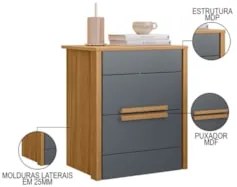 Mesa de Cabeceira 2 Gavetas 51cm Lara Z17 Freijó/Cinza - Mpozenato