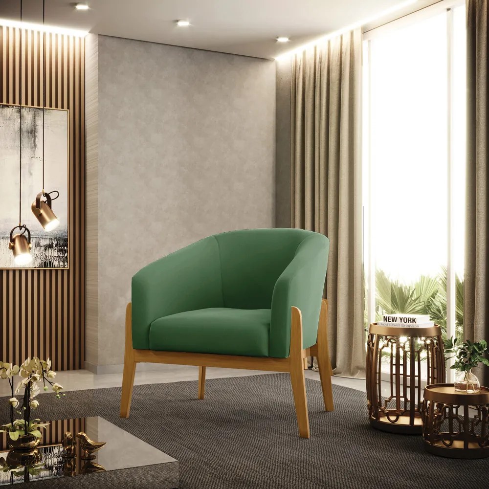 Poltrona Decorativa Base de Madeira Stella Suede Verde D03 - D'Rossi