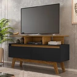 Rack Bancada Para TV Até 50 Pol. 2 Portas Rubi 1.2 Cinamomo/Preto Fosc