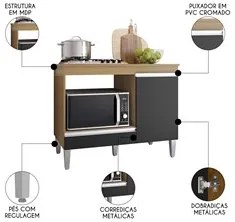 Balcão de Cozinha Para Cooktop e Forno Microondas Carla Amêndoa/Preto