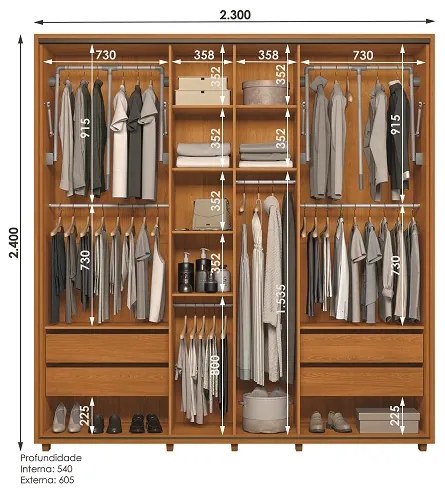 Guarda Roupa Monet Cinamomo/Off White – Madetec Móveis