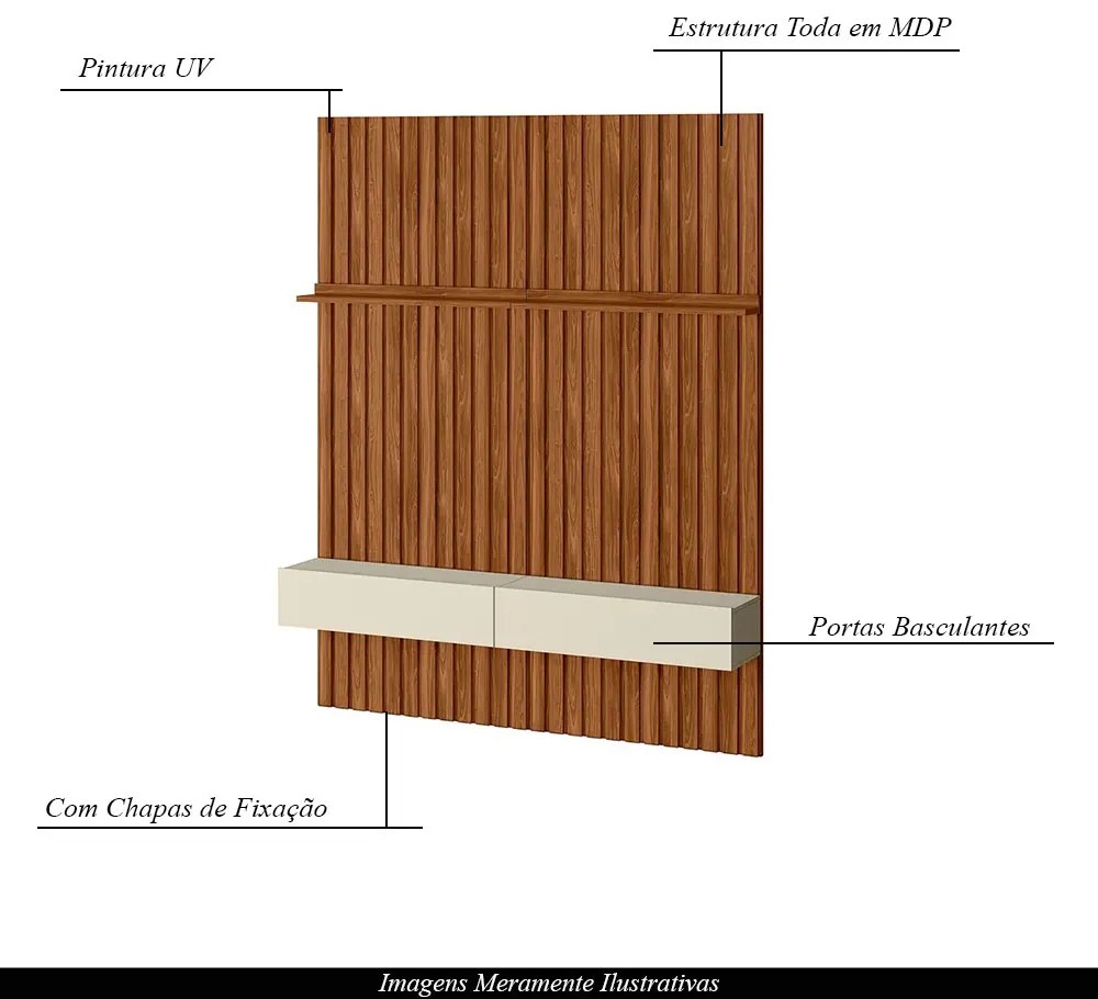 Painel Ripado de Parede com Gaveta 2,00x2,65  Slatted MDP Mel/Off White G44 - Gran Belo