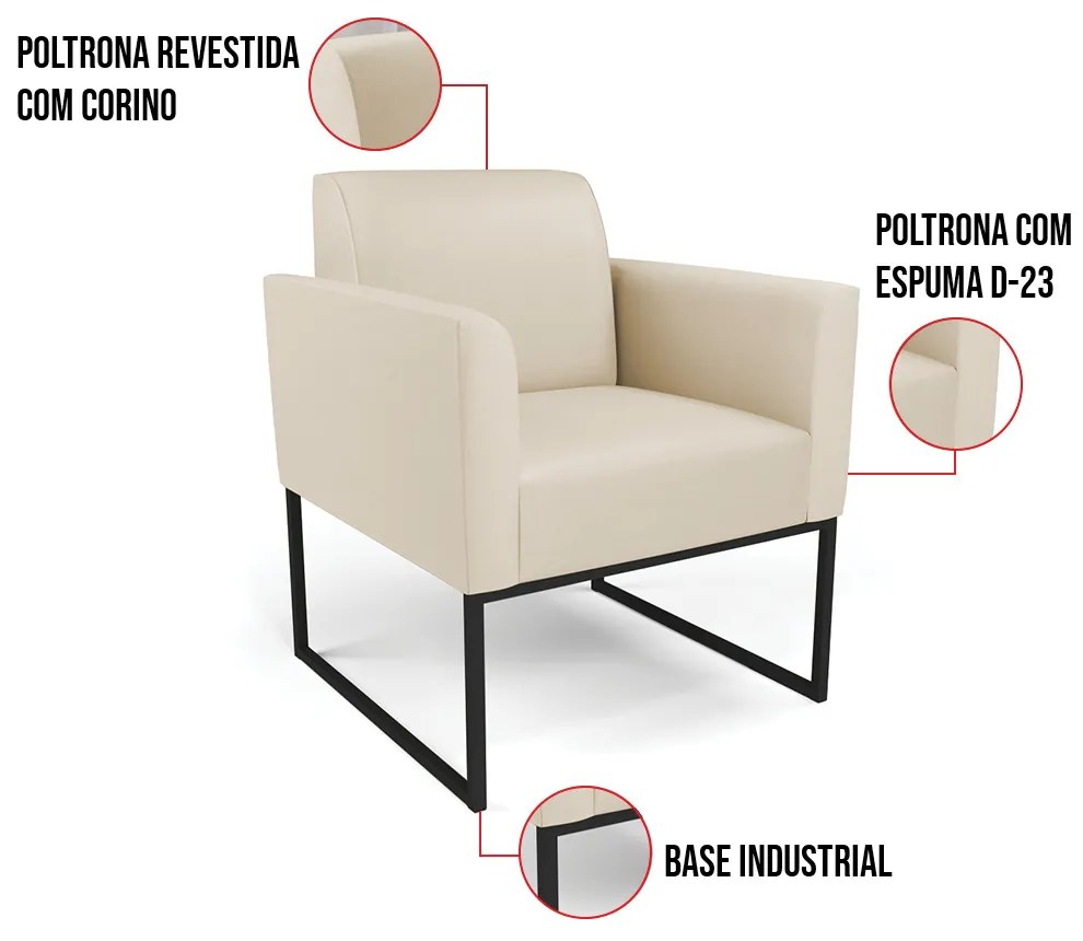 Kit 2 Poltronas Base Industrial Preto Marisa Corino - Bege