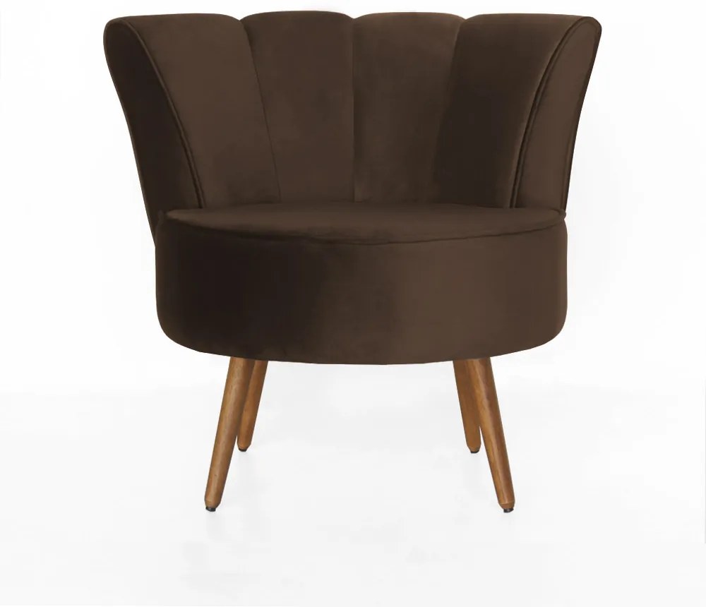 Poltrona Pérola Decorativa Pés Palito Veludo Marrom