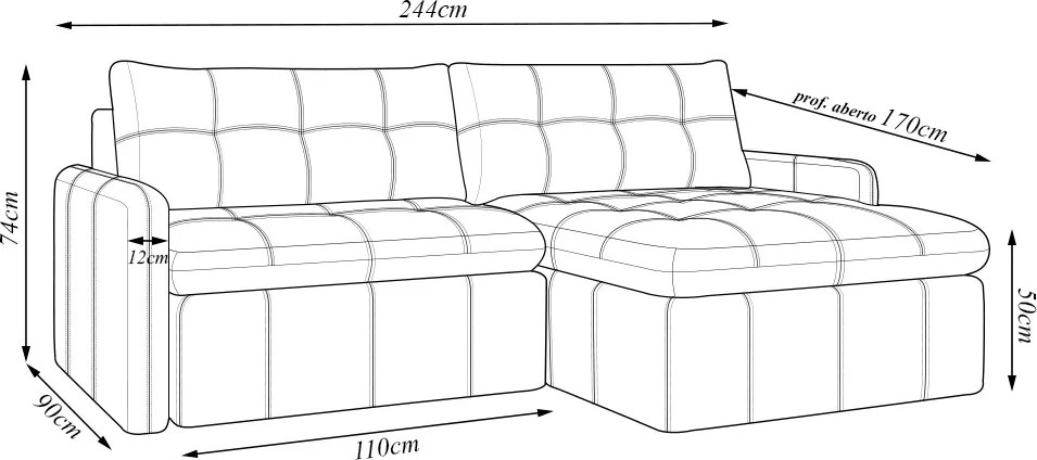 Sofá Retrátil Bipartido Sala de Estar Belém 244cm Caixa Zero Couro Preto G52 - Gran Belo