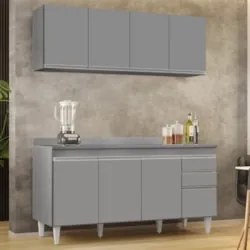 Armário Cozinha e Balcão Com Tampo 160cm Arkansas Cinza - Lumil