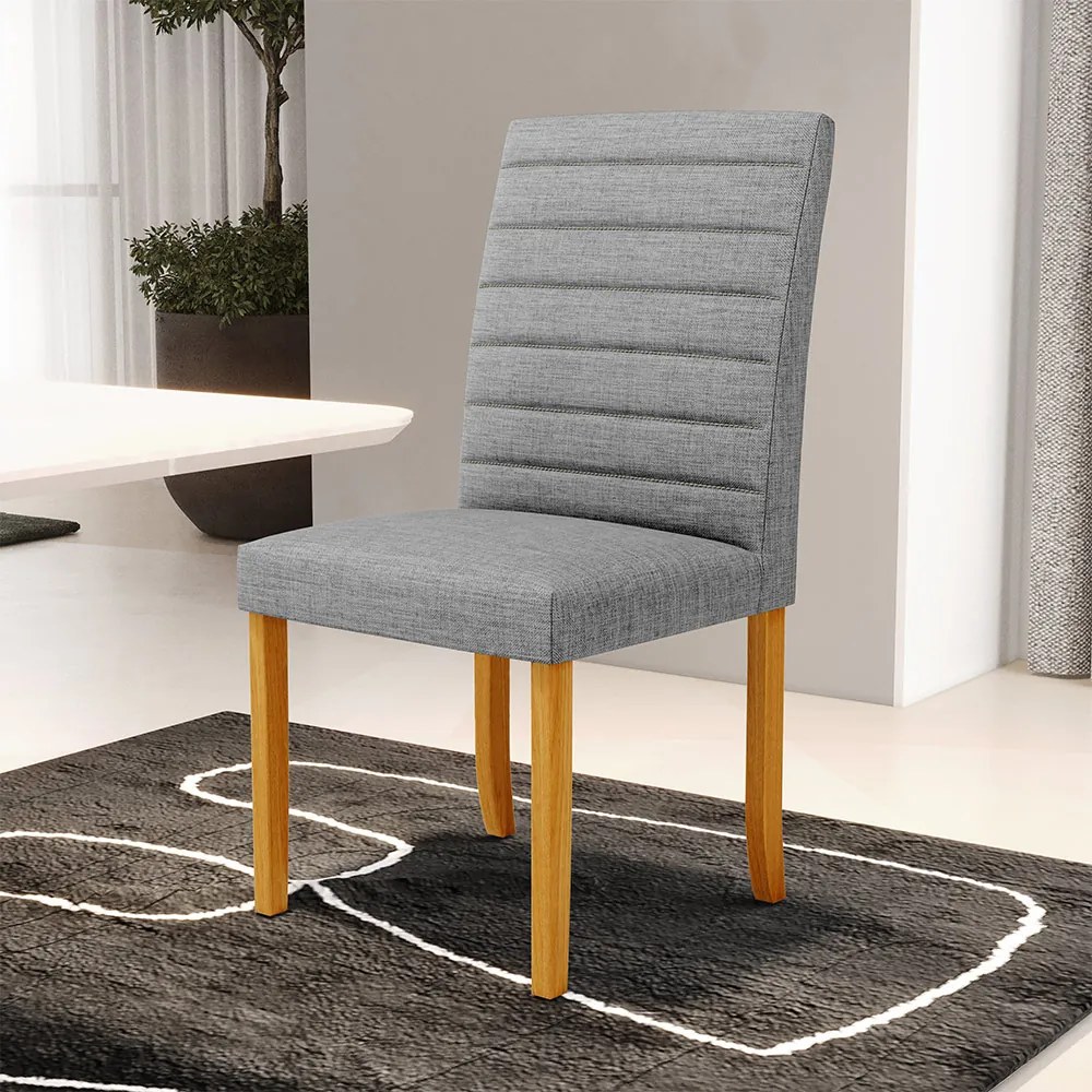 Kit 5 Cadeiras de Sala de Jantar Estofadas Veiga Madeira Maciça Linho Cinza G78 - Gran Belo