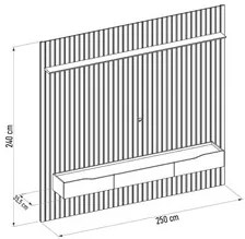 Painel para TV 75 Pol Ripado com Bancada Suspensa 250x240cm Pratisk D0