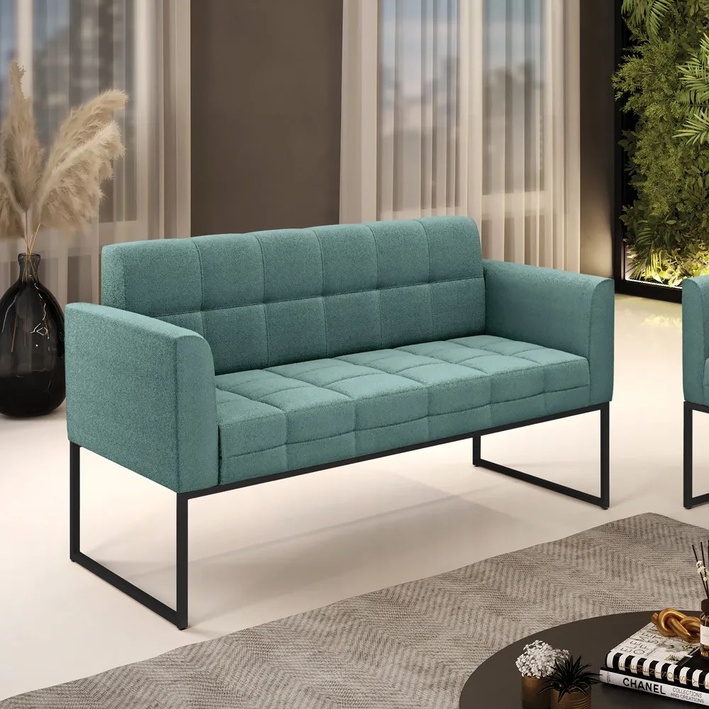 Sofá Namoradeira 2 Lugares Industrial Preto Elisa Bouclê D03 - D'Rossi  - Verde Menta