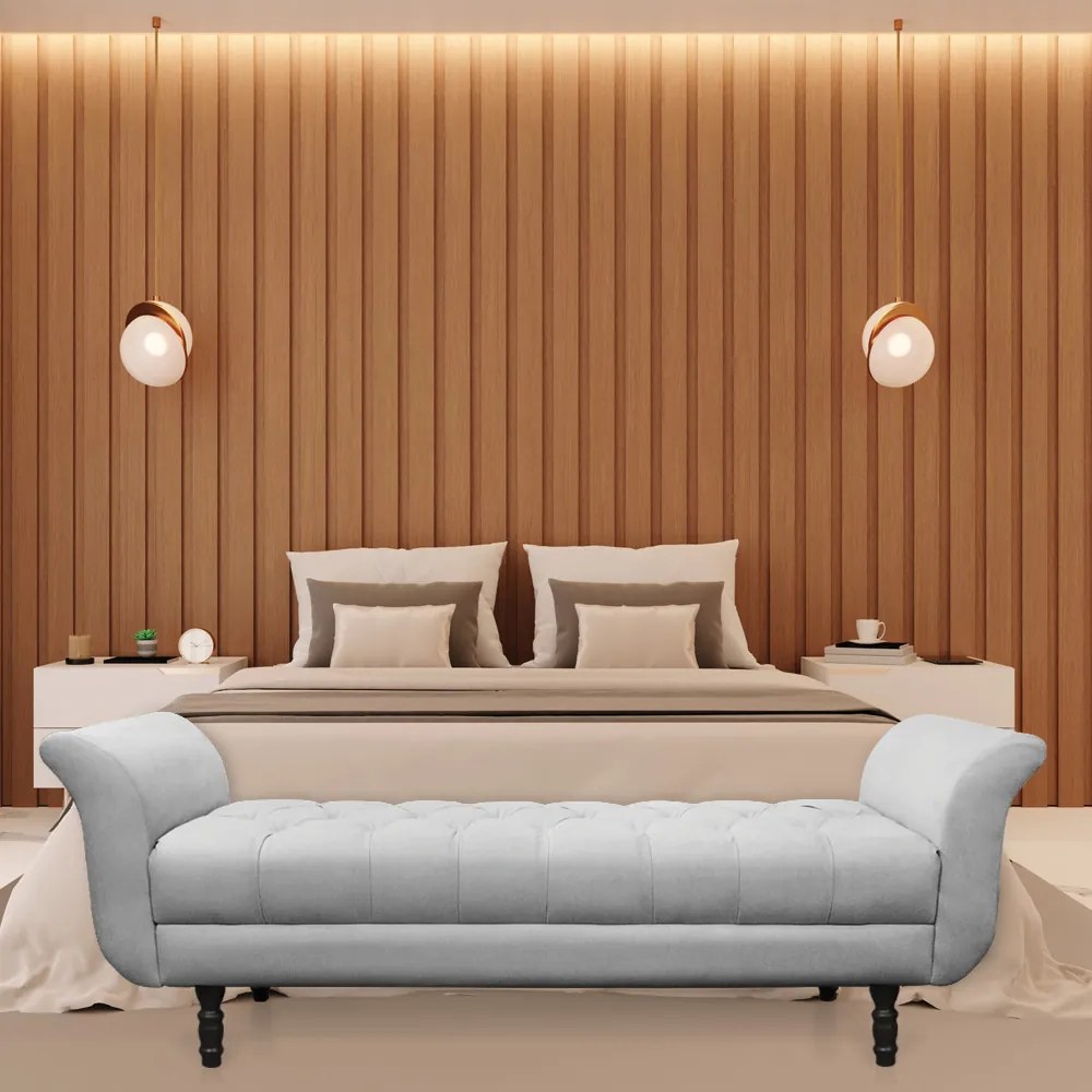 Recamier Olinda Suede 160 cm Pés Torneados Tabaco - D'Rossi - Cinza