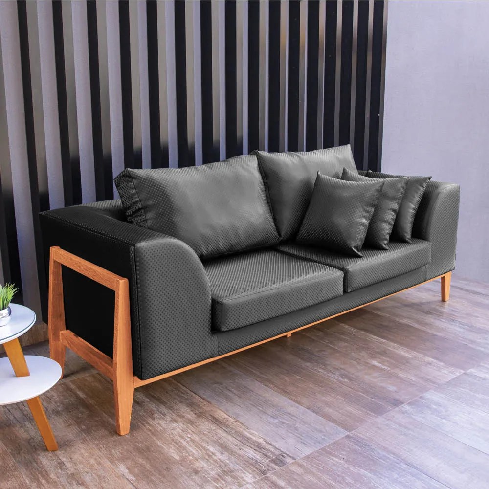 Sofá 2 Lugares Living 225cm Base de Madeira Lucy Facto Escama Preto C05 - D'Rossi
