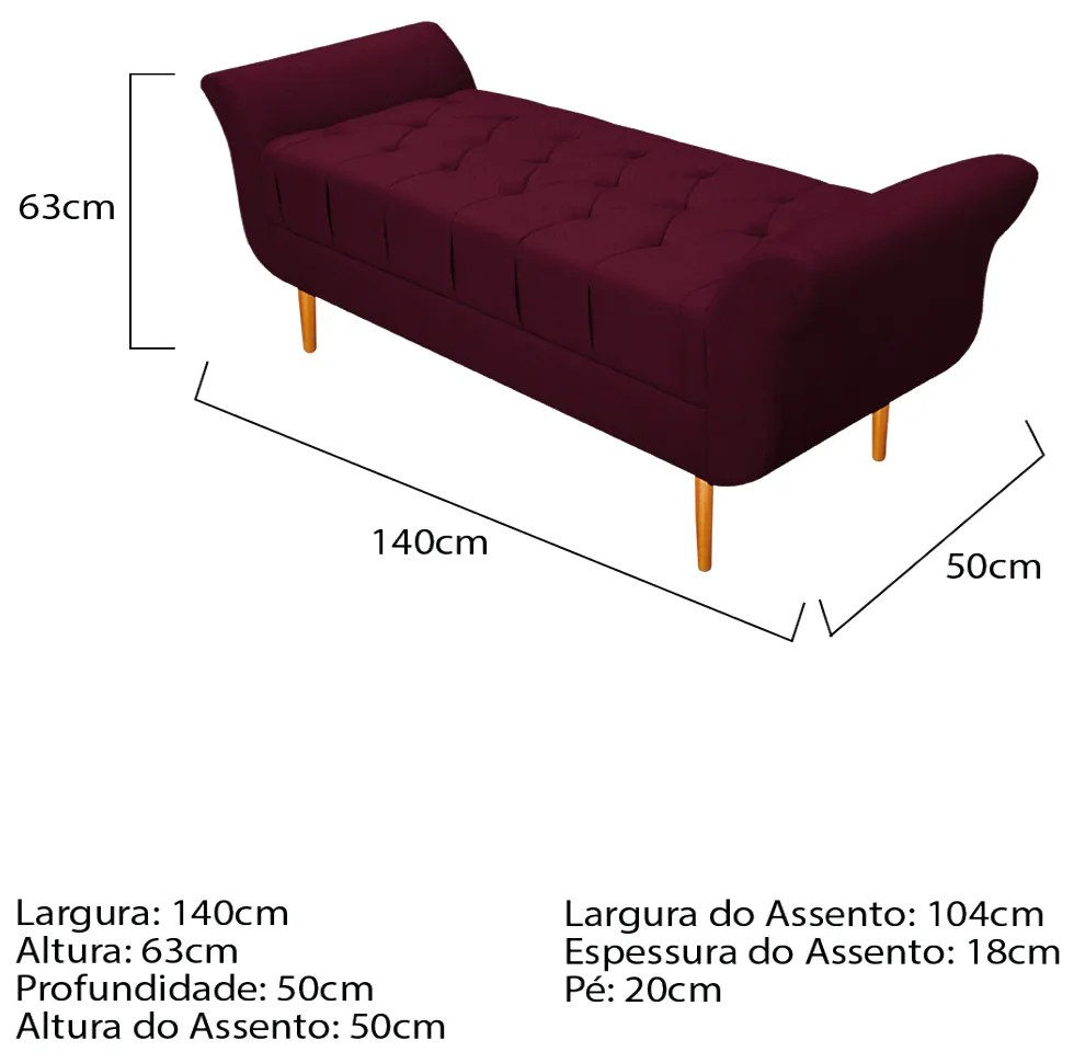 Recamier Estofado Ari 140 cm Casal Suede Bordô - ADJ Decor