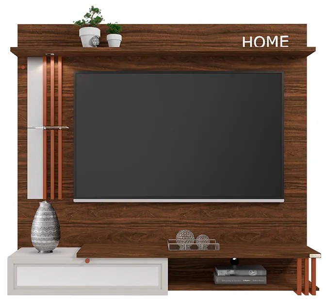 Painel de TV Home Suspenso Pérola 180cm Imbuia/Beige - Vizzato - Bege