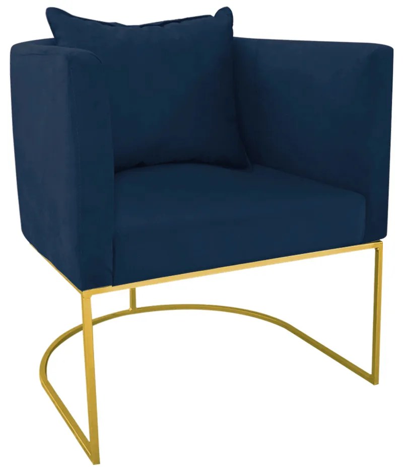 Kit 02 Poltronas Paola Suede Base Metálica Dourado D03 - D'Rossi  - Azul Marinho
