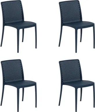 Kit 4 Cadeiras Dots Azul Navy Empilháveis em Polipropileno