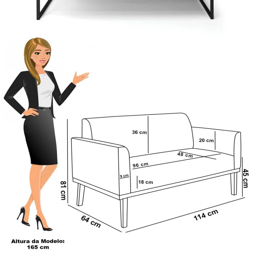 Sofá Namoradeira com 2 Poltronas Base Industrial Preto Marisa Veludo - Rose