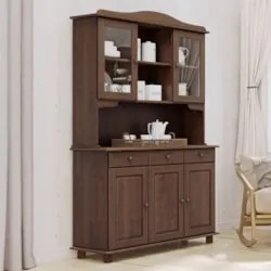Cristaleira Portas de Vidro 129cm Pé Madeira Rubia Café F07 - Mpozenat