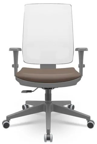 Cadeira Brizza Diretor Grafite Tela Branca Assento Vinil Marrom Base RelaxPlax Piramidal - 66372 Sun House