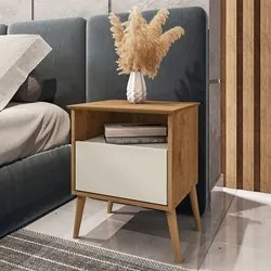 Mesa de Cabeceira Kit 2 45cm 1 Gaveta Caribe B02 Naturalle/Off White -