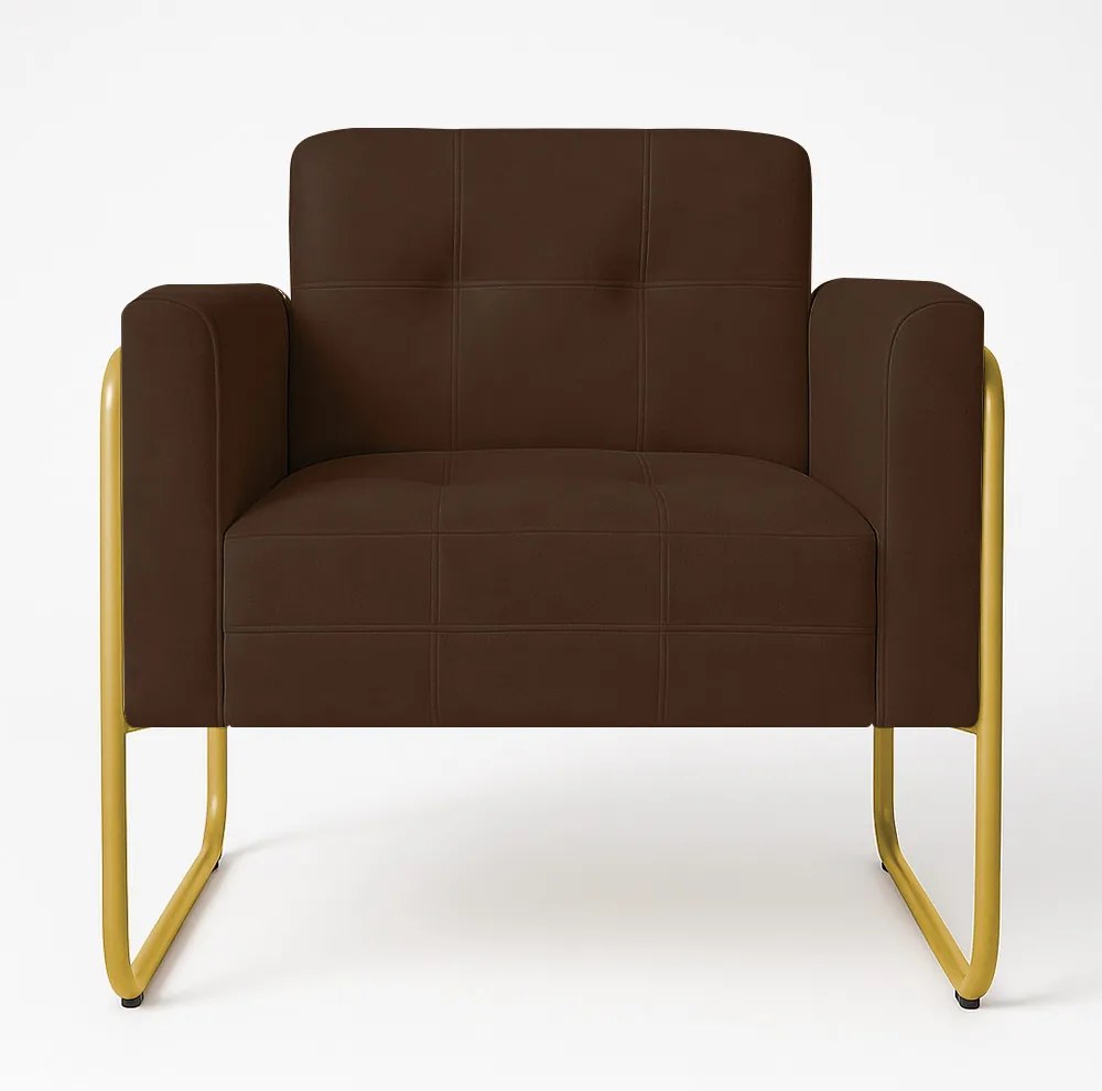Poltrona Sala Industrial Alta Tubo Dourado Elisa Suede D03 - D'Rossi - Marrom