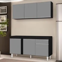 Armário Aéreo Argélia e Balcão Para Pia 150cm Dakota Preto/Cinza - Lum
