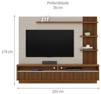 Painel Suspenso para TV até 65 Pol. 2 Portas Ripadas Aruna L06 Freijó/