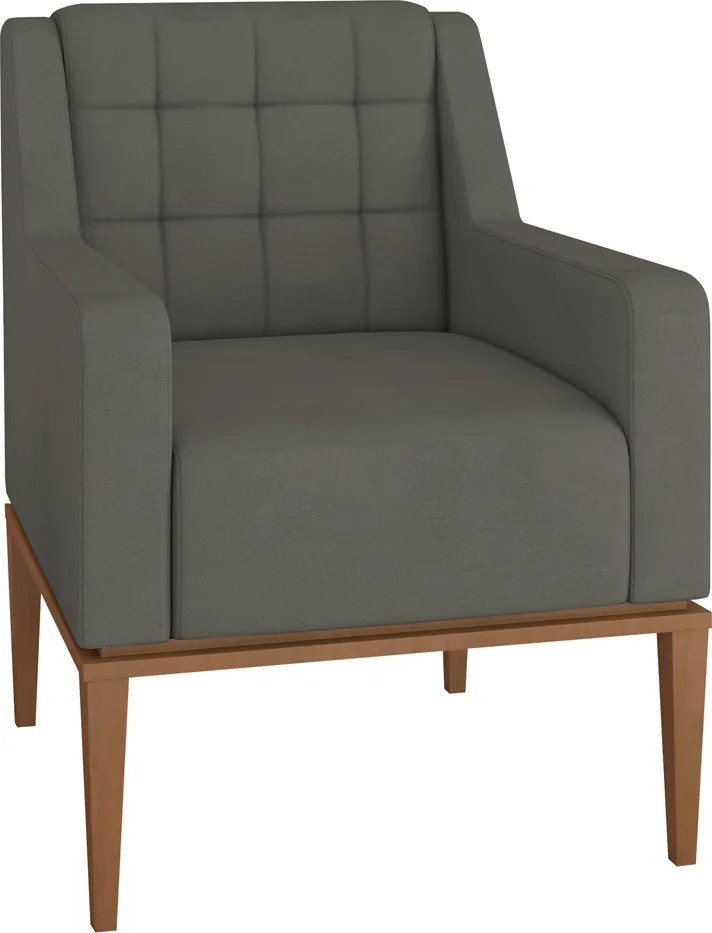 Poltrona Sala de Estar Decorativa Base Madeira Madonna Suede Grafite G52 - Gran Belo