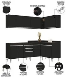 Armário de Cozinha Modulado de Canto 6 Peças CP28 Balcão sem Tampo Pre
