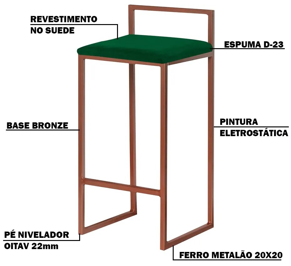 Banqueta Decorativa Jasmine Base Bronze Suede Verde G41 - Gran Belo