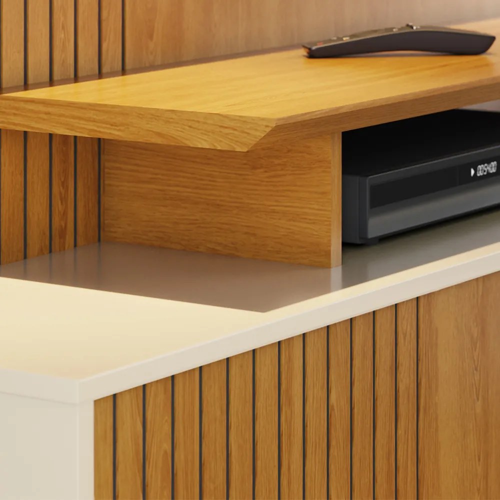 Estante de TV 65 Pol 160cm com Rodízio para Sala Quirel M20 - D'Rossi - Cinamomo e Off White