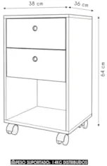 Gaveteiro Escritorio 38cm 2 Gavetas e Nicho Una Mel C01     - Mpozenat