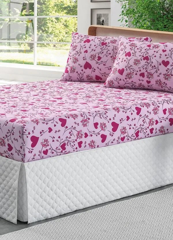 Jogo de Cama Malha Rosa Queen 3 Peças