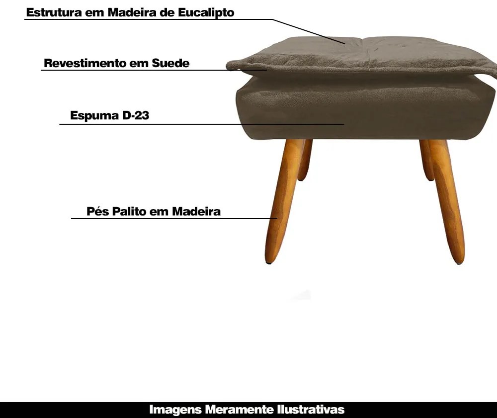 Kit 2 Puff's Decorativos Pés Palito Charger Suede Marrom G19 - Gran Belo