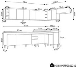 Armário de Cozinha Modulado de Canto 8 Peças CP25 Balcão sem Tampo Bra