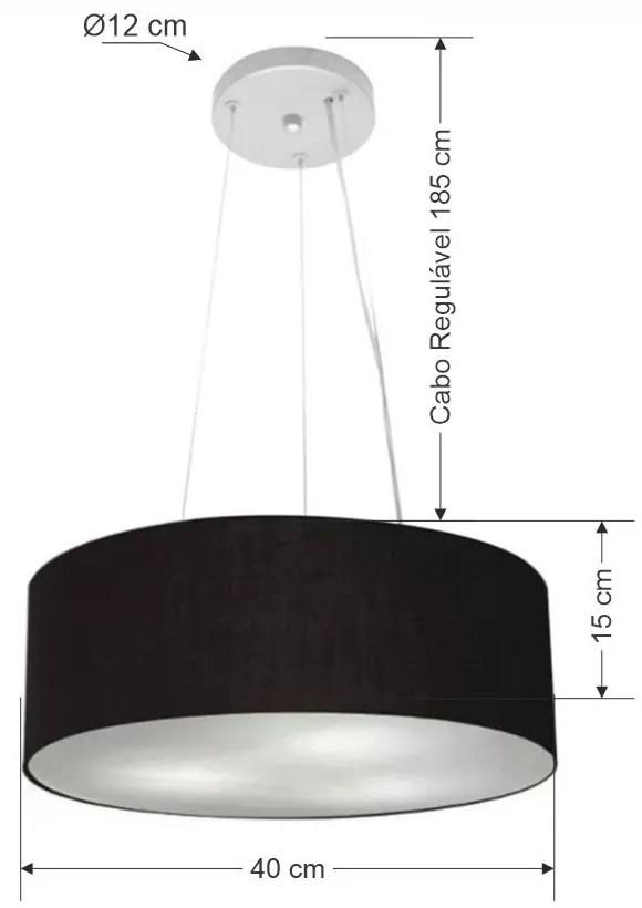 Lustre Pendente Cilíndrico Md-4181 Cúpula em Tecido 40x15cm Preto - Bivolt