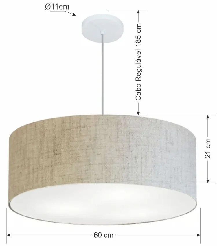 Lustre Pendente Cilíndrico Md-4079 Cúpula em Tecido 60x21cm Rustico Bege - Bivolt