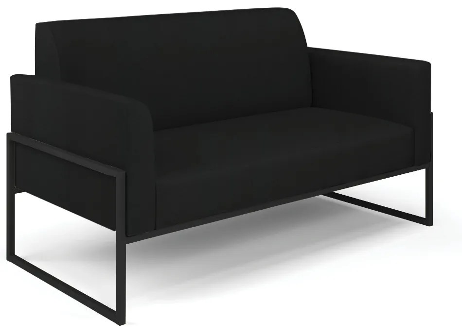 Sofá Namoradeira com 2 Poltronas Base Industrial Alta Preto Marisa Linho D03 - D'Rossi - A79 Preto
