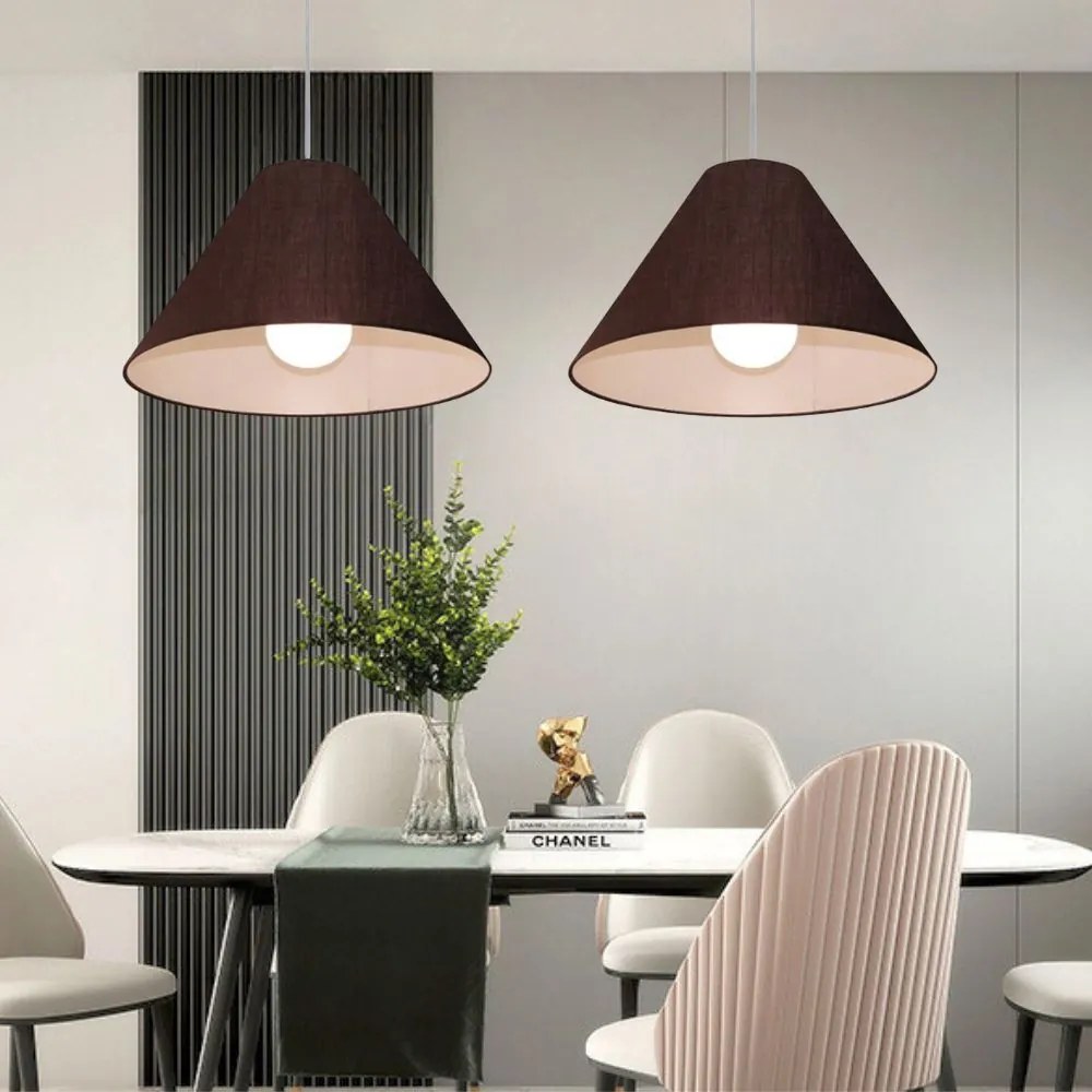 Lustre Pendente Cone Md-4078 Cúpula em Tecido 25/40x15cm Café - Bivolt
