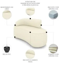 Sofá 2 Lugares Para Sala 140cm Orgânico Wendi Linho Bege I01 - Mpozen
